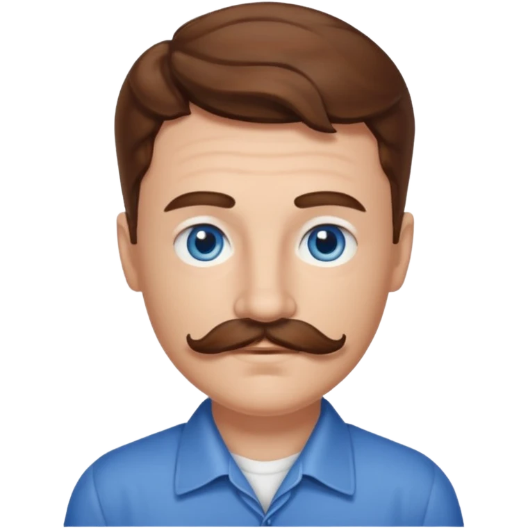 Benson Boone (b.2002) with blue eyes, brown wavy hair and mustache emoji