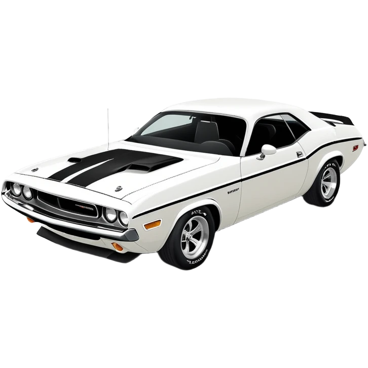 Completely white 1971 Dodge Challenger muscle car, side view, no racing stripes, pure white paint job, minimalist style, classic American muscle car from Tarantino's Death Proof movie emoji