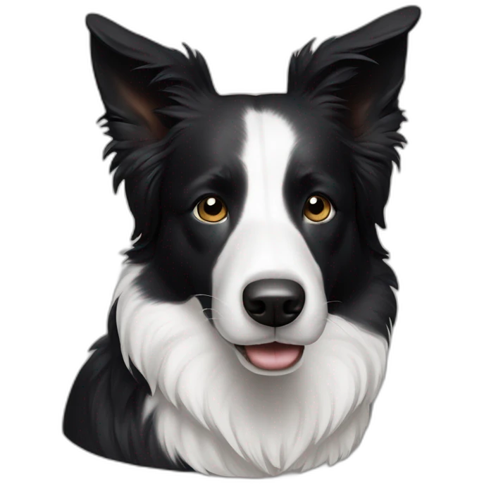 A black and white border collie with an skewed to the left white spot on his head emoji