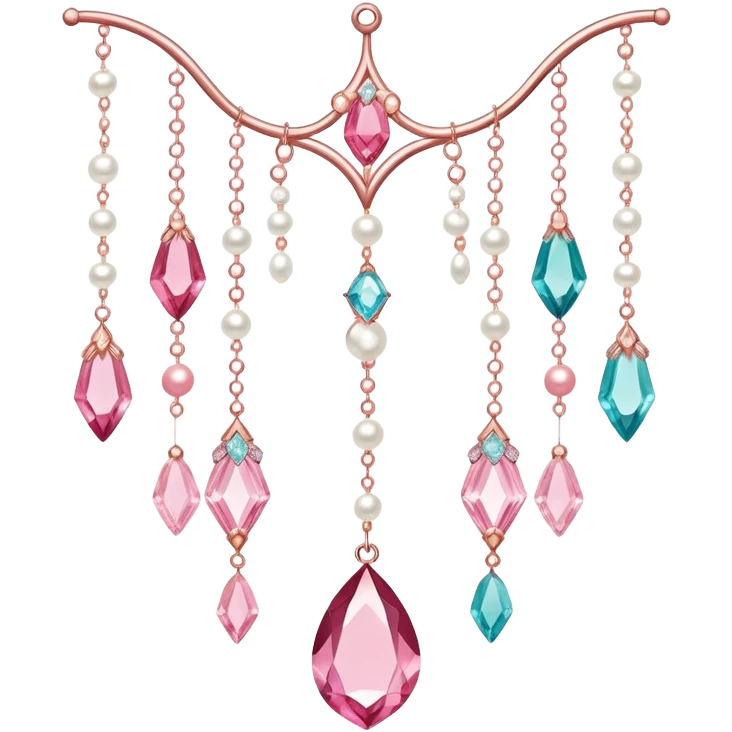 Rose-colored pastel glistening glossy sparkly shiny glittery hanging crystals pearls and beads and gemstones decorations emoji