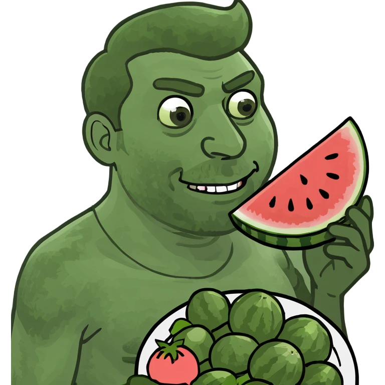 A big black fat guy holding watermelon and fried chicken  emoji