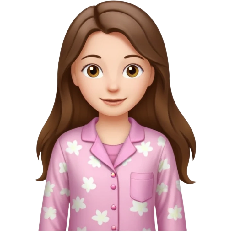 happy white long brunette hair girl with hazel eyes and in light pink pajamas emoji