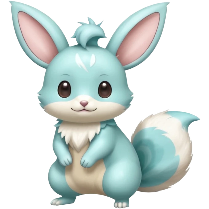 Kawaii Shiny Colorful Pastel Minty Green-Blue Minccino-Furret-Emolga-Eevee-fusion Full Body emoji