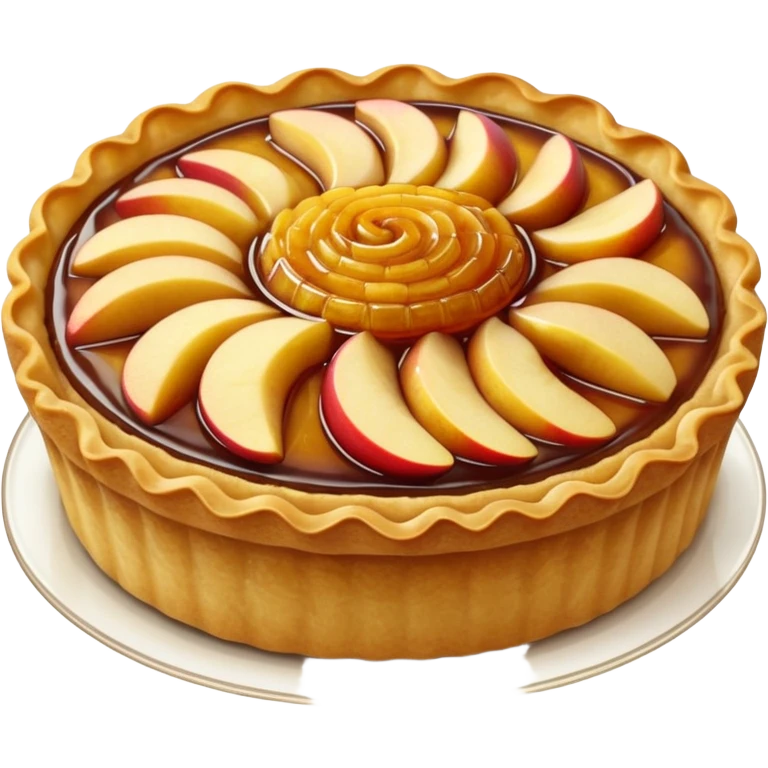 whole baked tart with golden crimped crust and glossy caramelized apple or fruit compote filling, soft texture, slight bubbling or fruit slices swirl, no plate or garnish, soft lighting, emoji scale emoji