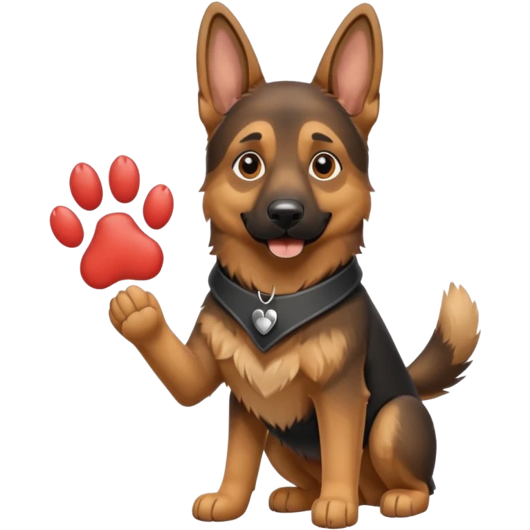 playful German Shepherd holding a paw print sign emoji