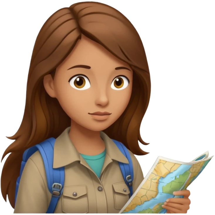 A backpacking woman checking her map with curious eyes. emoji