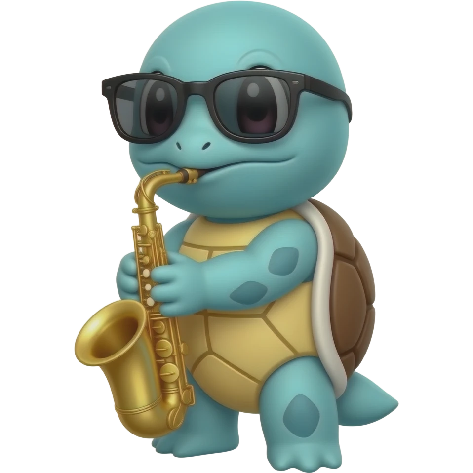 Squirtle playing the saxophone and wearing black sun glasses emoji