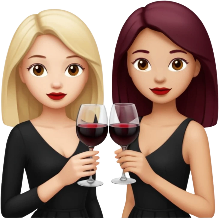 2 girls in black drinking wine emoji