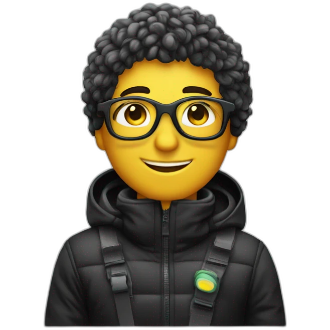Un garçon blanc à das lunettes de ski il a cheveux noirs emoji