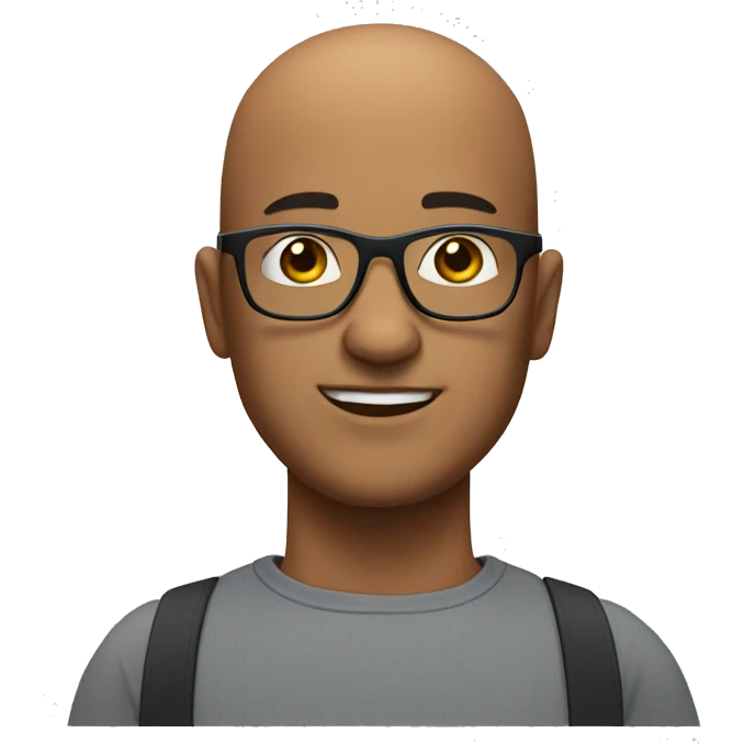 Bald man with square glasses and half-smiling expression emoji