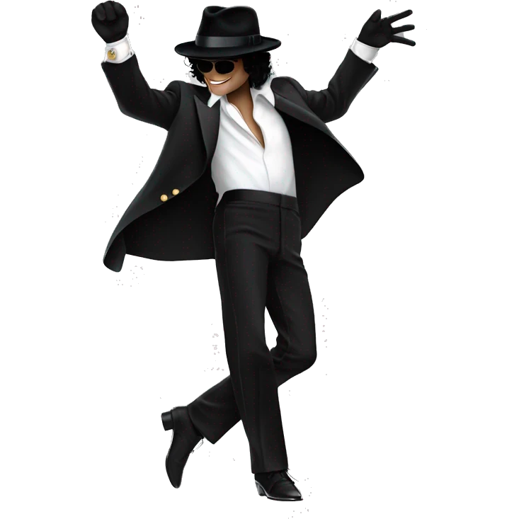 “Michael Jackson in a black suit, white glove, and fedora, striking a dance pose.” emoji