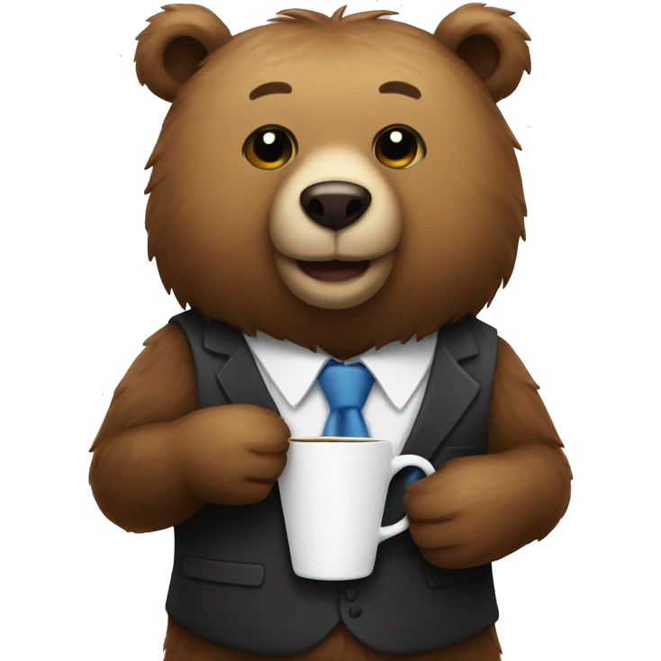 bear in a tie with a cup of coffee emoji