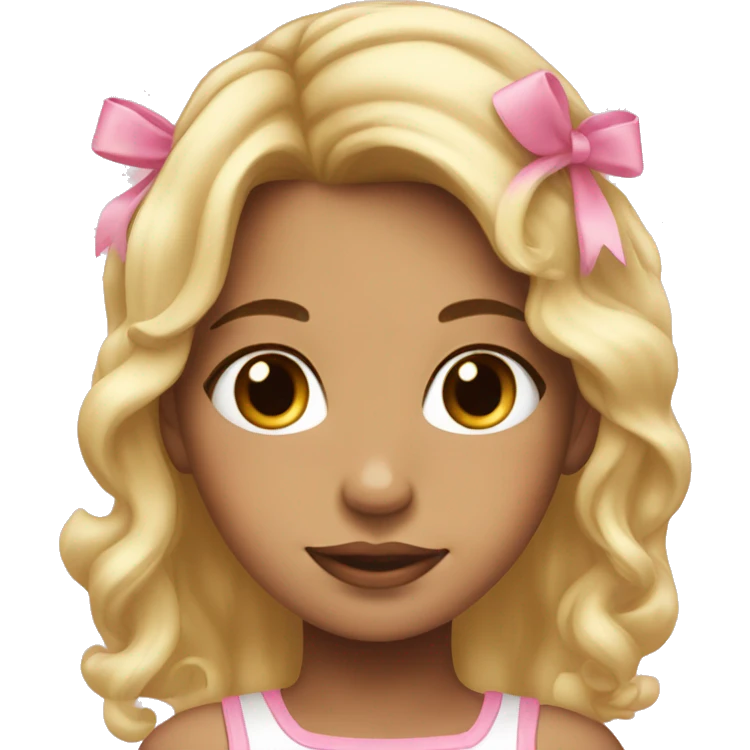 girl with light pink bows in hair. hair is blonde, pink and brown chunky highlights emoji