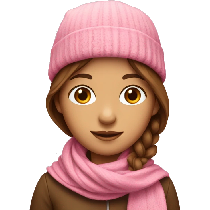 A girl with brown hair with a pink hat and scarf emoji