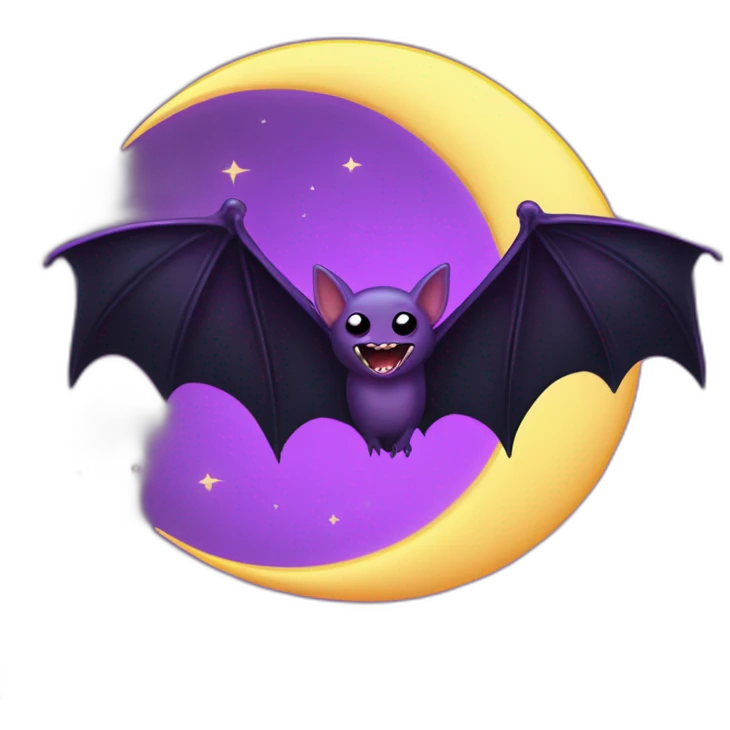 purple black vampire bat wings flying in front of large dripping crescent moon emoji