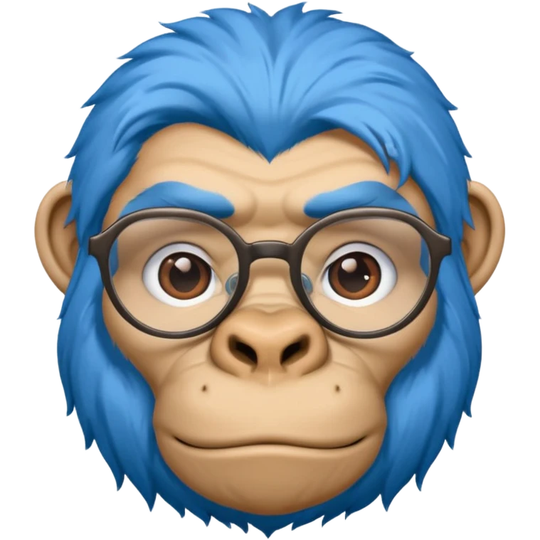 blue haired gorilla head with glasses, no text, slightly different expression emoji