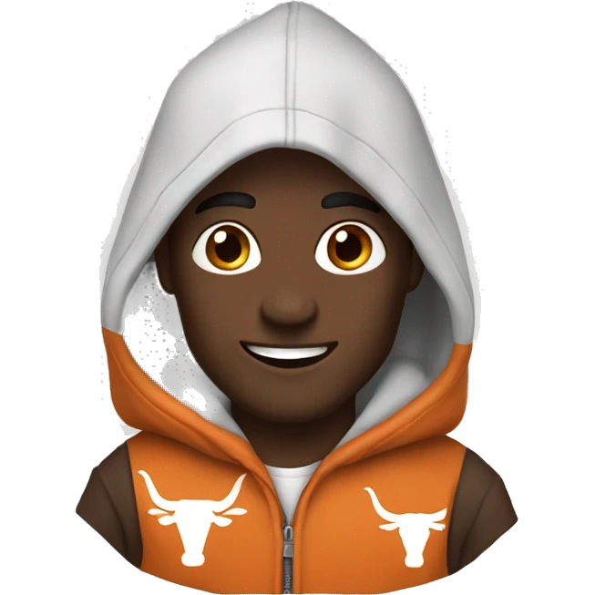 Man with dark hair, pale skin, orange Texas Longhorns hoodie emoji