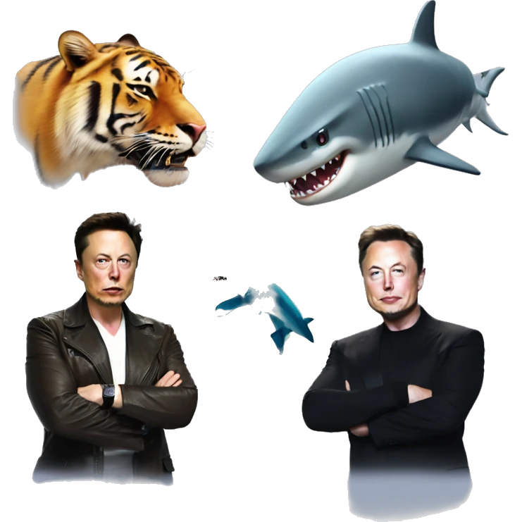 Elon musk fighting a shark and a tiger emoji