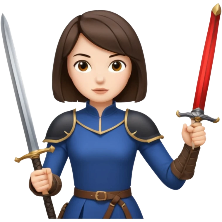 A woman with a brunette French bob wielding a sword emoji