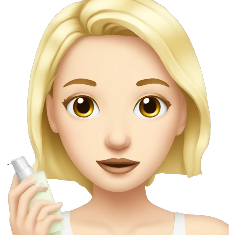 blonde girl with pale skin doing skincare in front of mirror  emoji