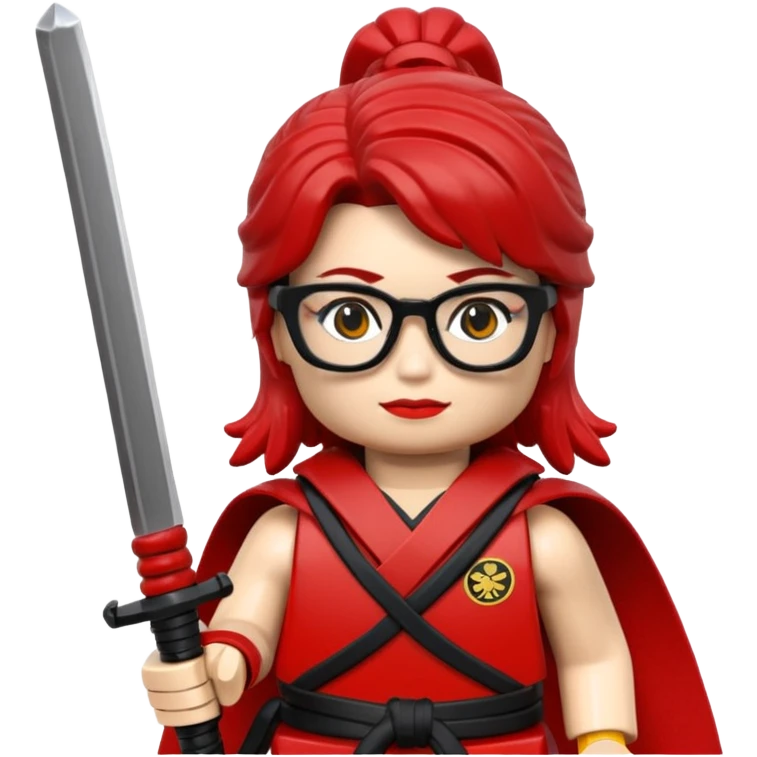 lego Samurai with glasses, Warrior in red samurai armor, female, with katana emoji