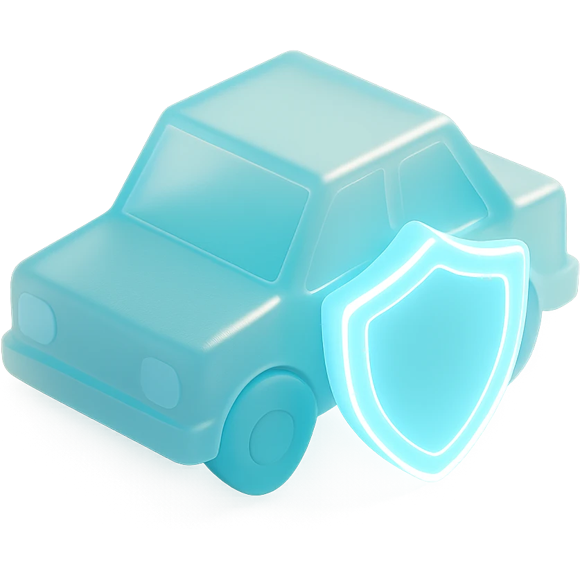 A vehicale with a shield in light neon blue emoji