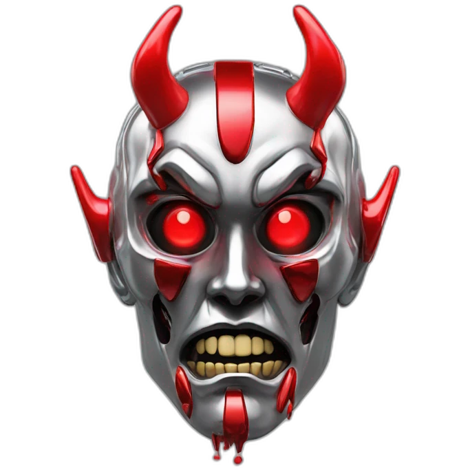 3d glitch chrome demon, red lazer eyes with letter B on the face, 3d, portrait emoji