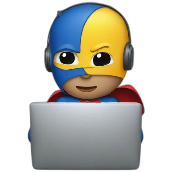 person at computer dressed as superhero emoji
