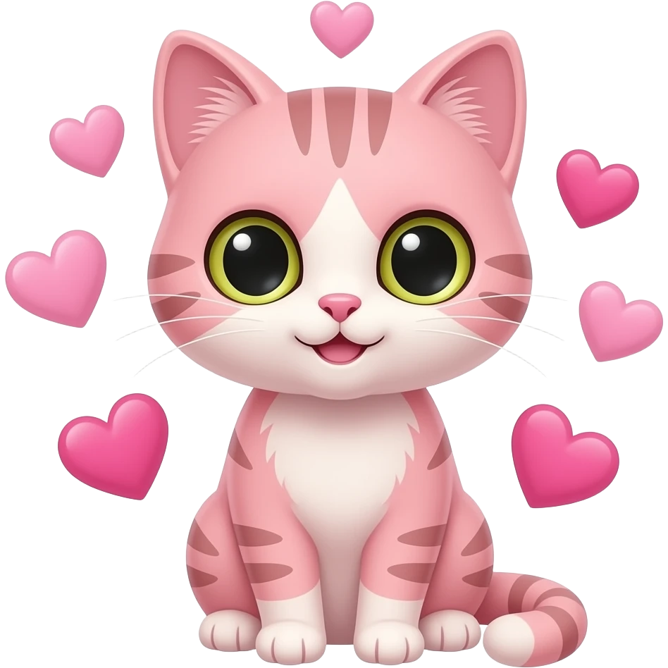 make a pink cat with haerts pink and blush and pink hearts emoji
