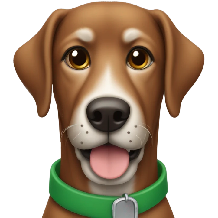 Brown dog with floppy ears, and a green collar and a brown nose and a gray beard emoji