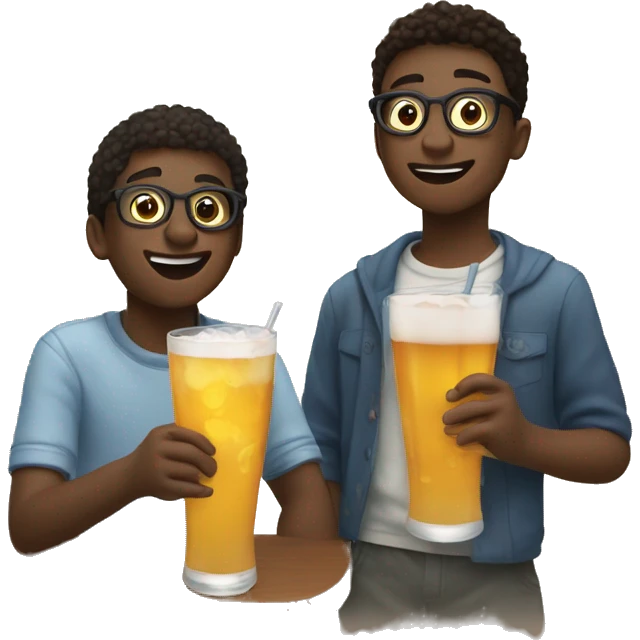 boys enjoying drinks indoors, boy on the right has glasses emoji