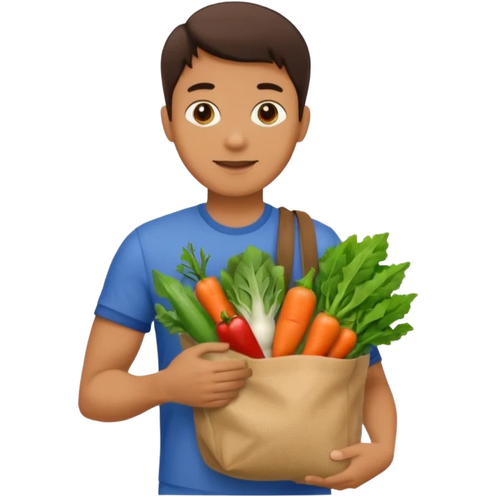 man holding vegetables bag emoji