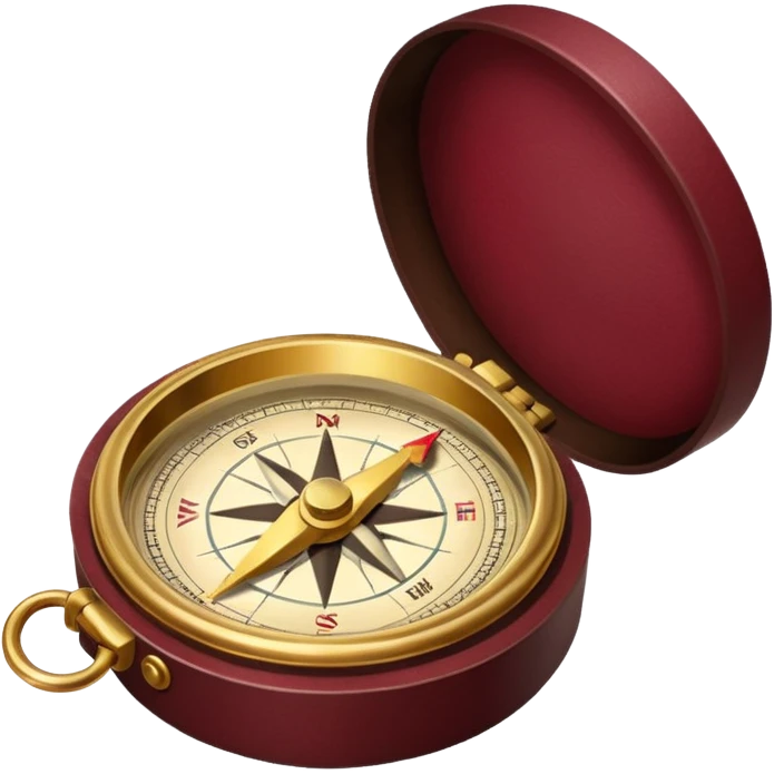burgundy travel item with  a gold compass in the lower right corner of the emoji in front of travel item emoji