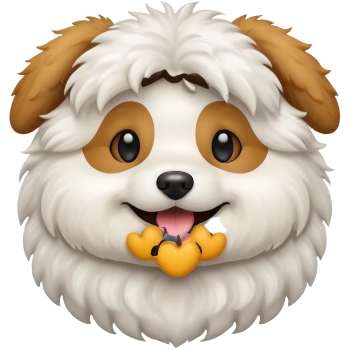 A white doodle dog sitting and looking very happy emoji