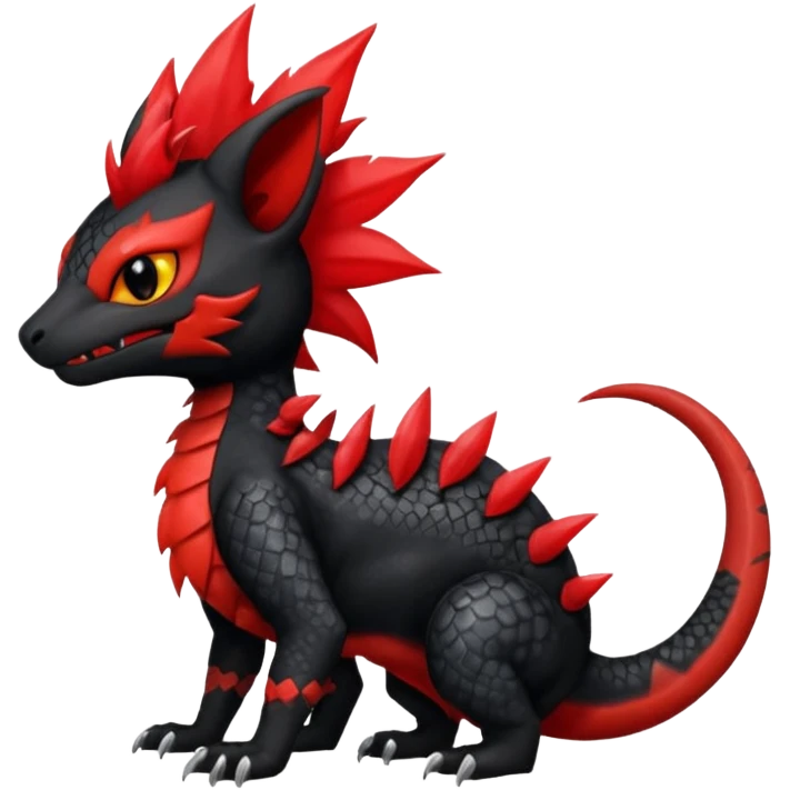 Shiny cool badass Fiery gothic evil black and red salandit-Liten-torracat with a red Mohawk  emoji