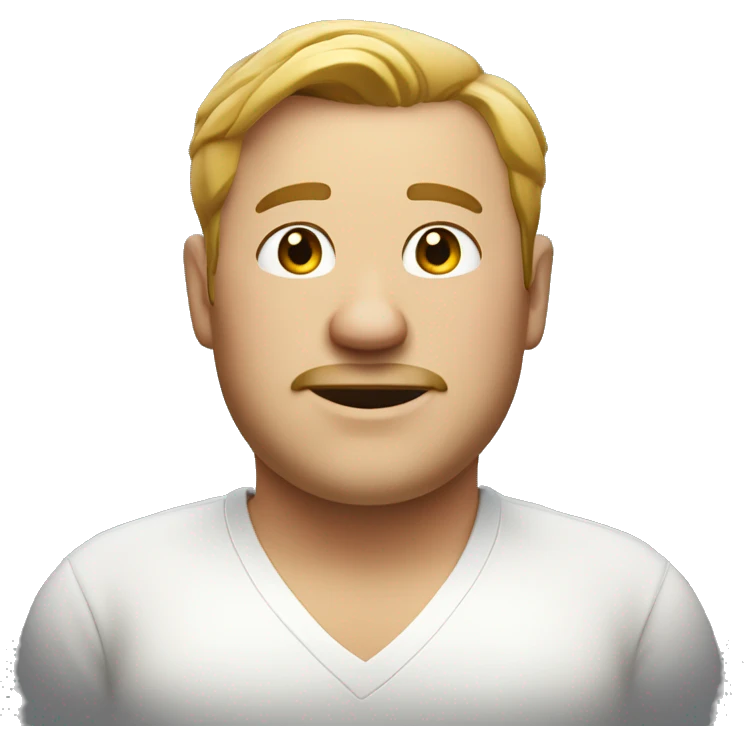 a slightly fat man with a white shirt, no beard and smiling emoji