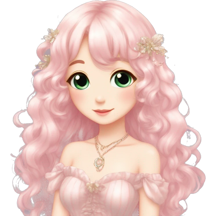 Dreamy pretty elegant cute shiny blushing shy anime lady kawaii beautiful hair naturecore fairycore cottagecore jewels trending aesthetic full body emoji