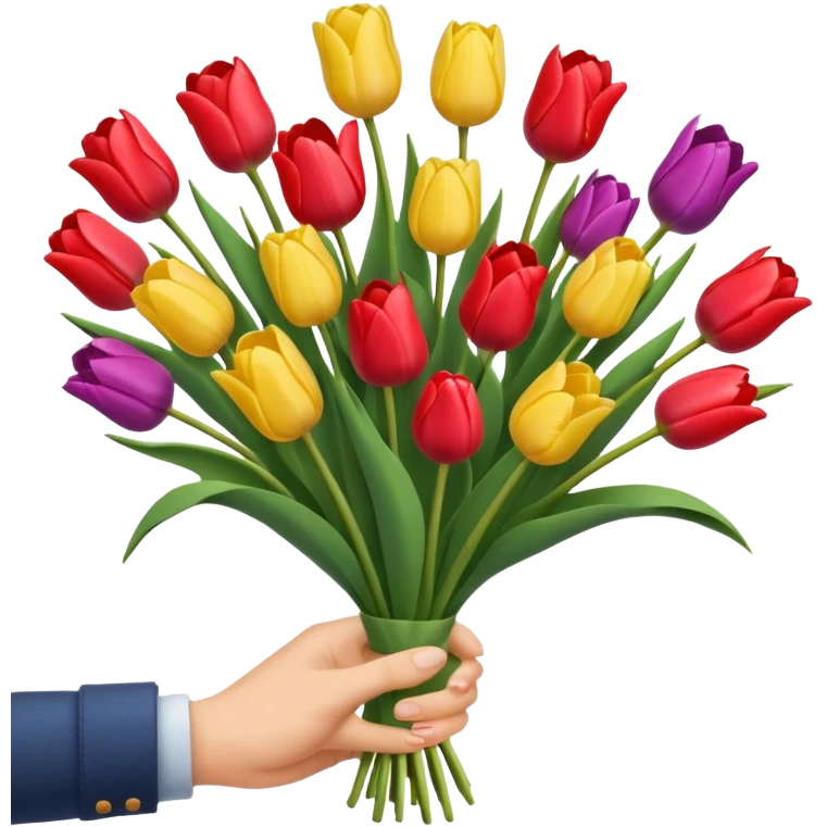 tulip boquet in one hand held boquet emoji