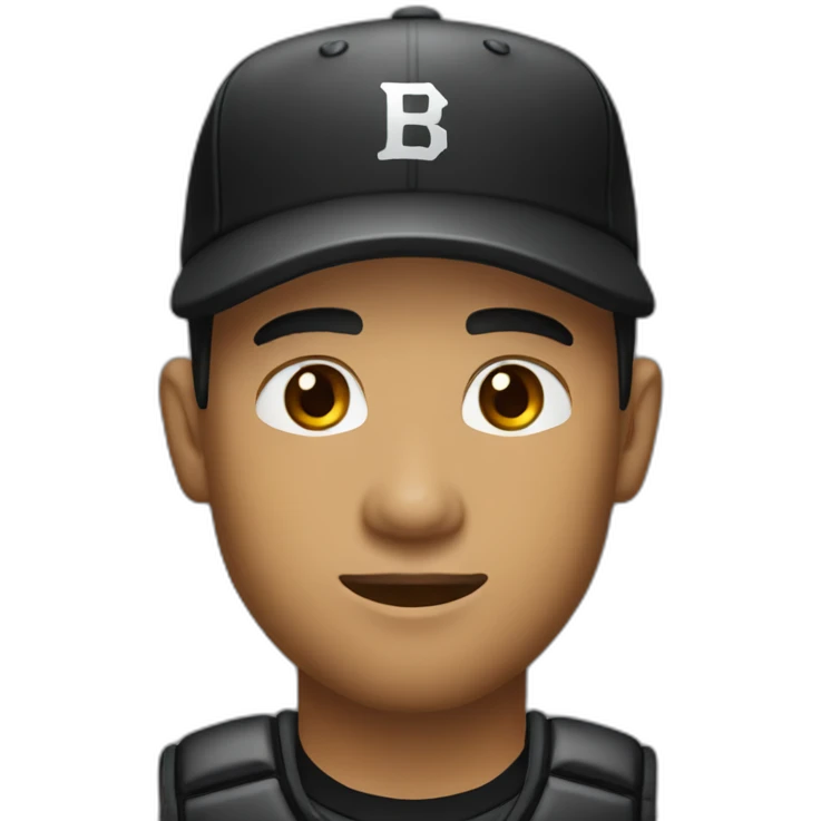 Cambodian man with a scruffy beard and high and tight fade haircut, wearing black shirt and block vest, black baseball cap emoji
