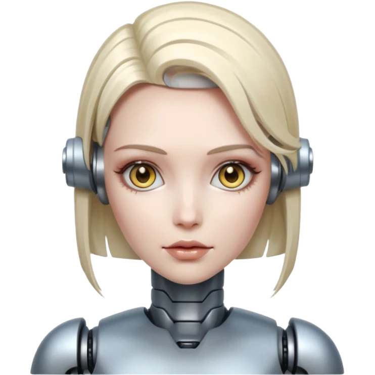 female different hair color metalic robot face emoji
