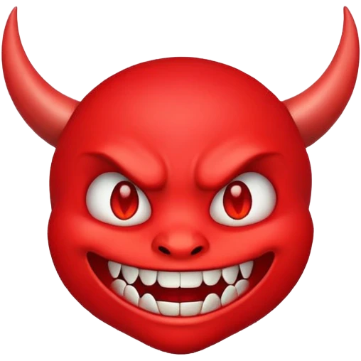 red demon emoji face with small fangs and cute smile emoji