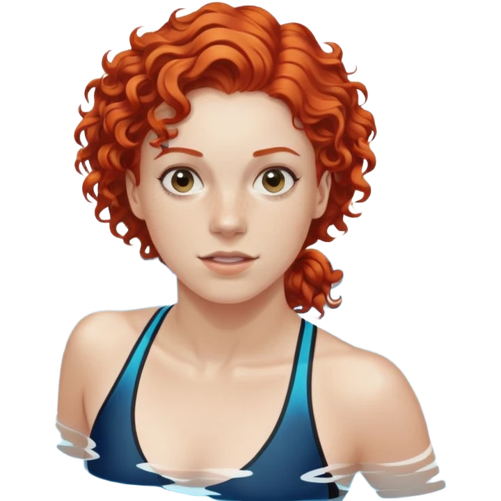 22-year-old white female athlete swimmer with curly red hair about to enter a pool emoji