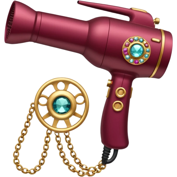 burgundy blow dryer covered in jewelry emoji