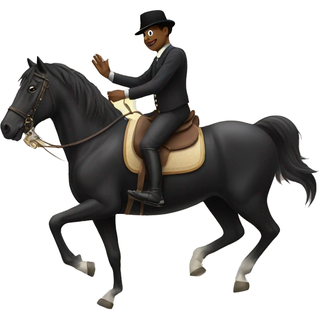 A black horse riding a man while a cat is clapping emoji