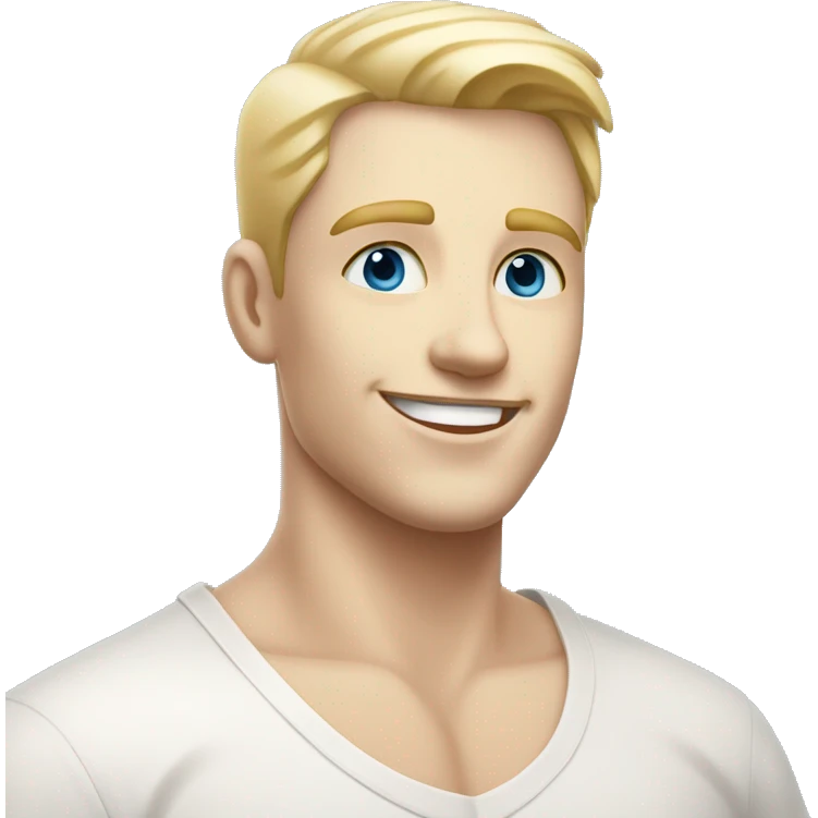confident happy clean shaven pale man with short blonde hair blue eyes outdoor portrait emoji