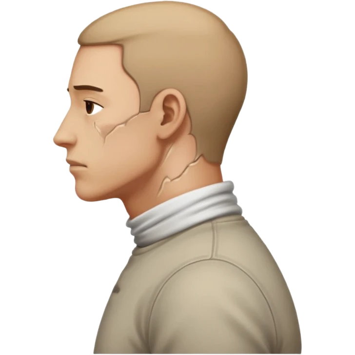 side view of man with bent neck, pain from the back of his neck emoji