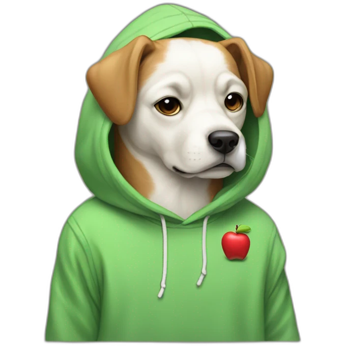 Sad dog with a hoodie and Apple merch emoji