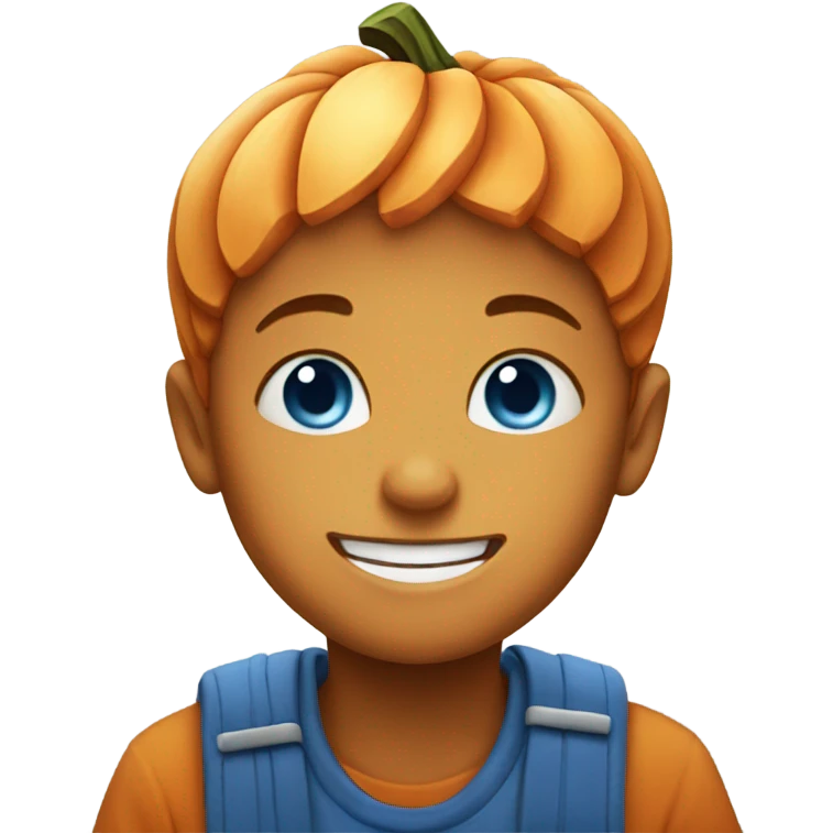 blue eyes boy sitting with pumpkin smile emoji