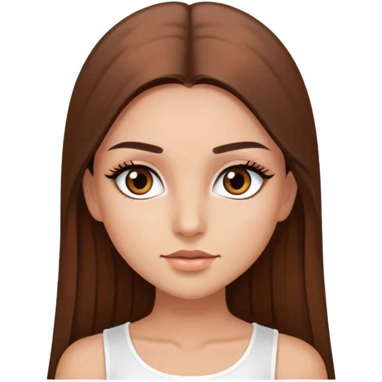 beautiful girl, long straight brown hair, brown eyes with lashes, wearing a white crop top, tan skin emoji