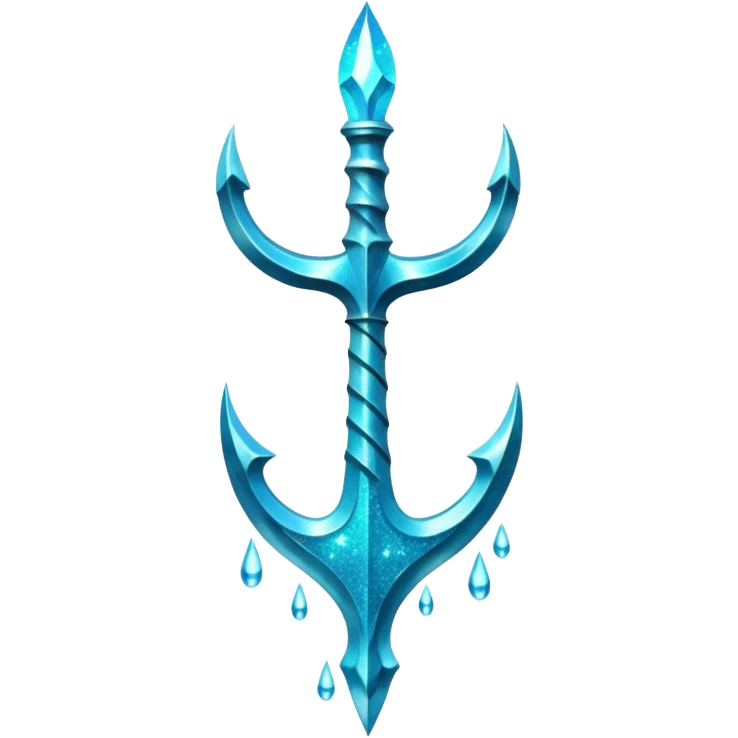 Cyan Poseidon's trident with glitter and water effects around it. emoji